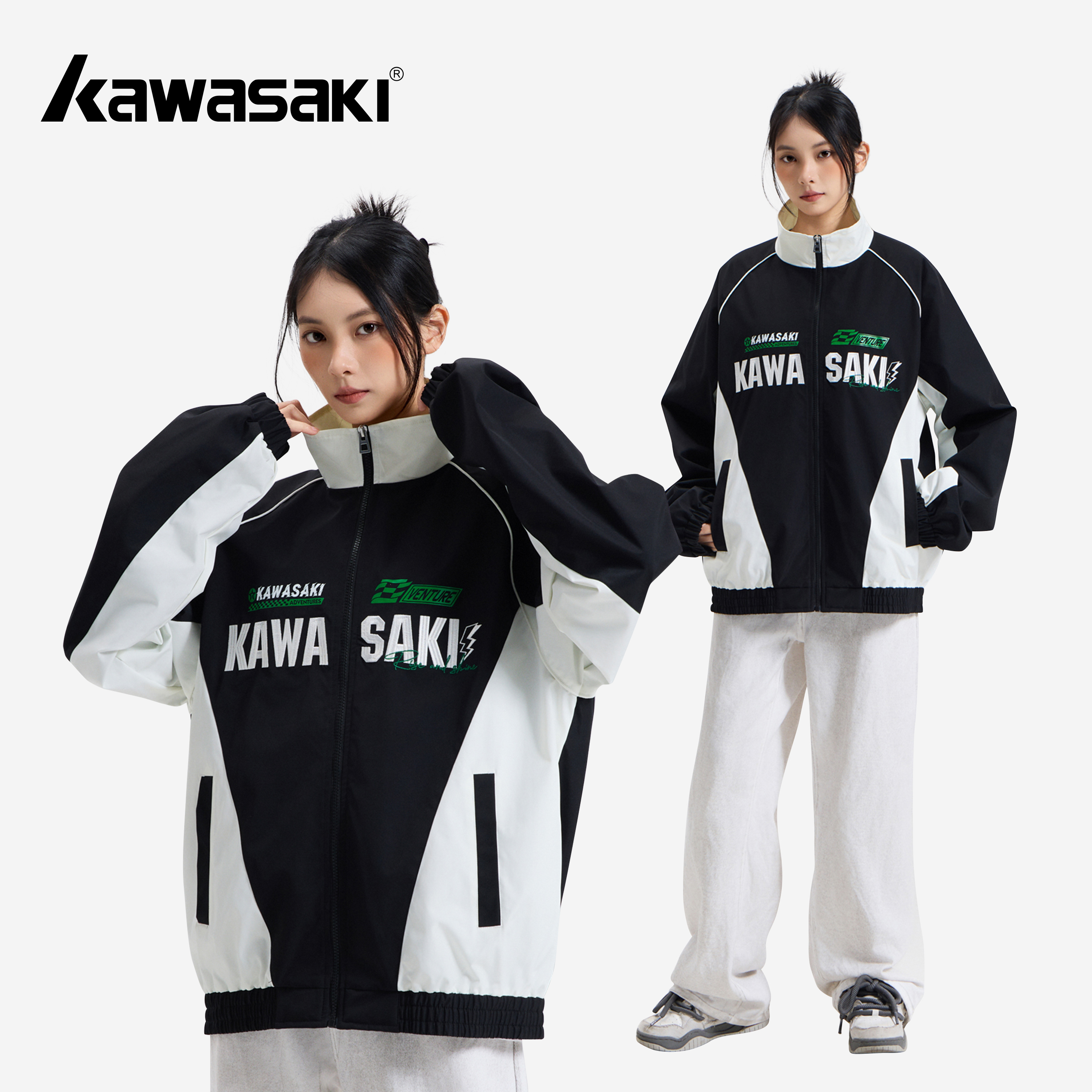 Kawasaki川崎拼色刺绣宽松夹克
