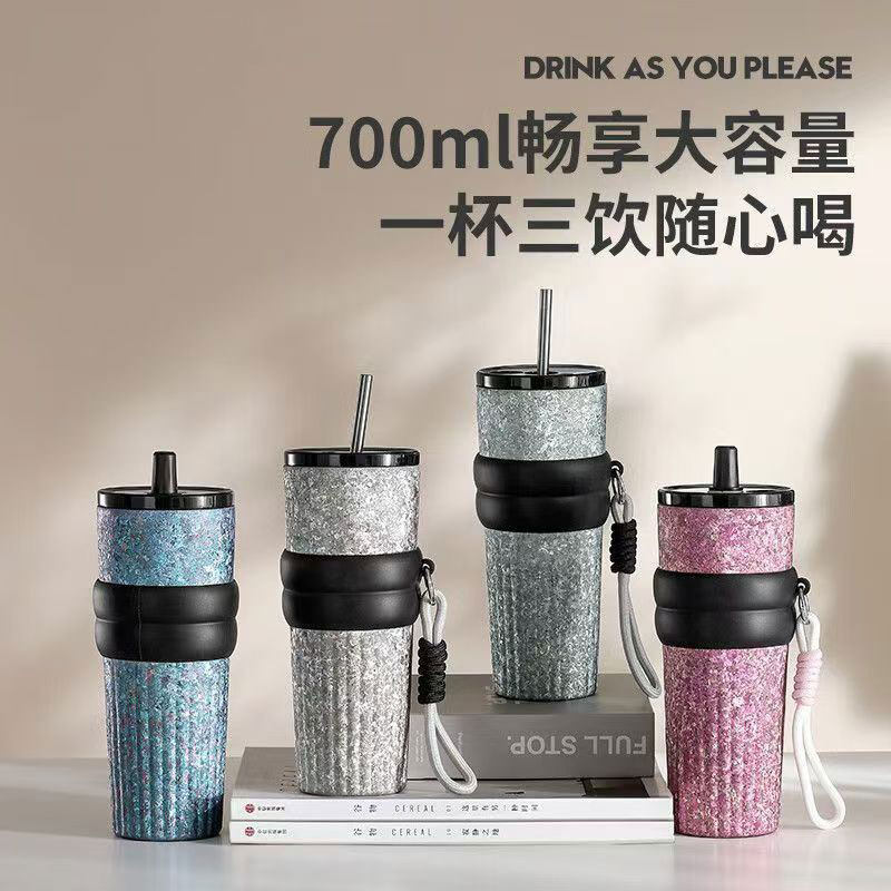 纯钛保温杯女士高颜值随身咖啡杯大容量杯子随手吸管杯