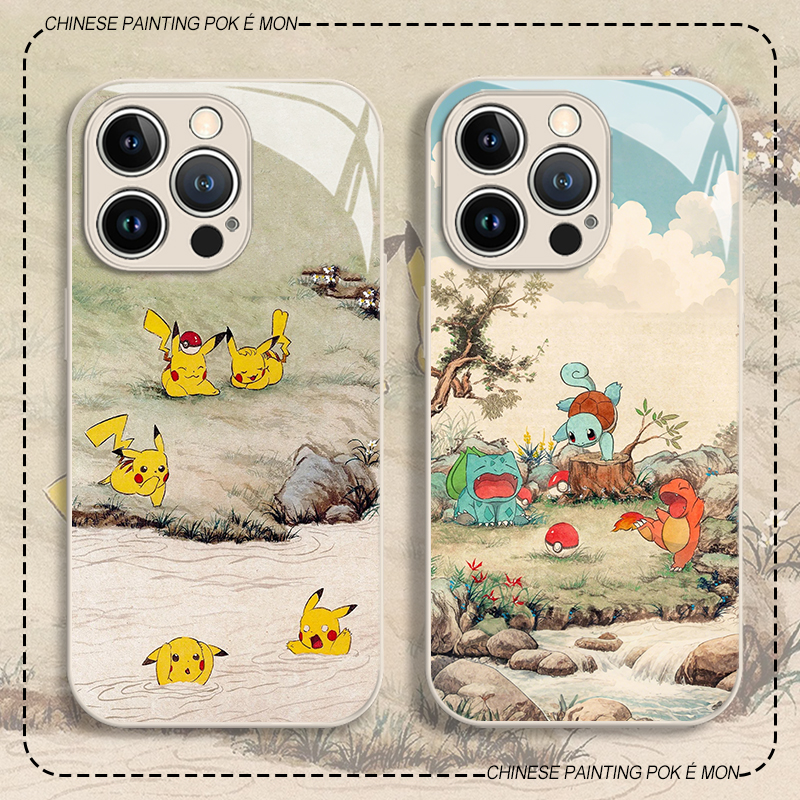 古风宝可梦适用苹果16手机壳iphone15promax皮卡丘14plus新中式13mini玻璃12新款11国风x动漫8男生xr/xs/7/se