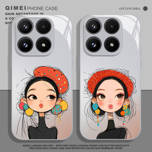 红礼帽女孩手机壳适用小米红米