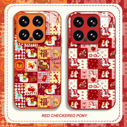新年格子适用小米17promax手机壳15ultra红米k90红色k80马年k70过年note14玻璃k60新款13本命年12男k50女k40s