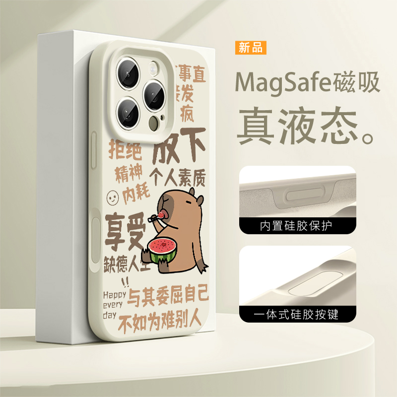 素质水豚磁吸手机壳适用苹果系列