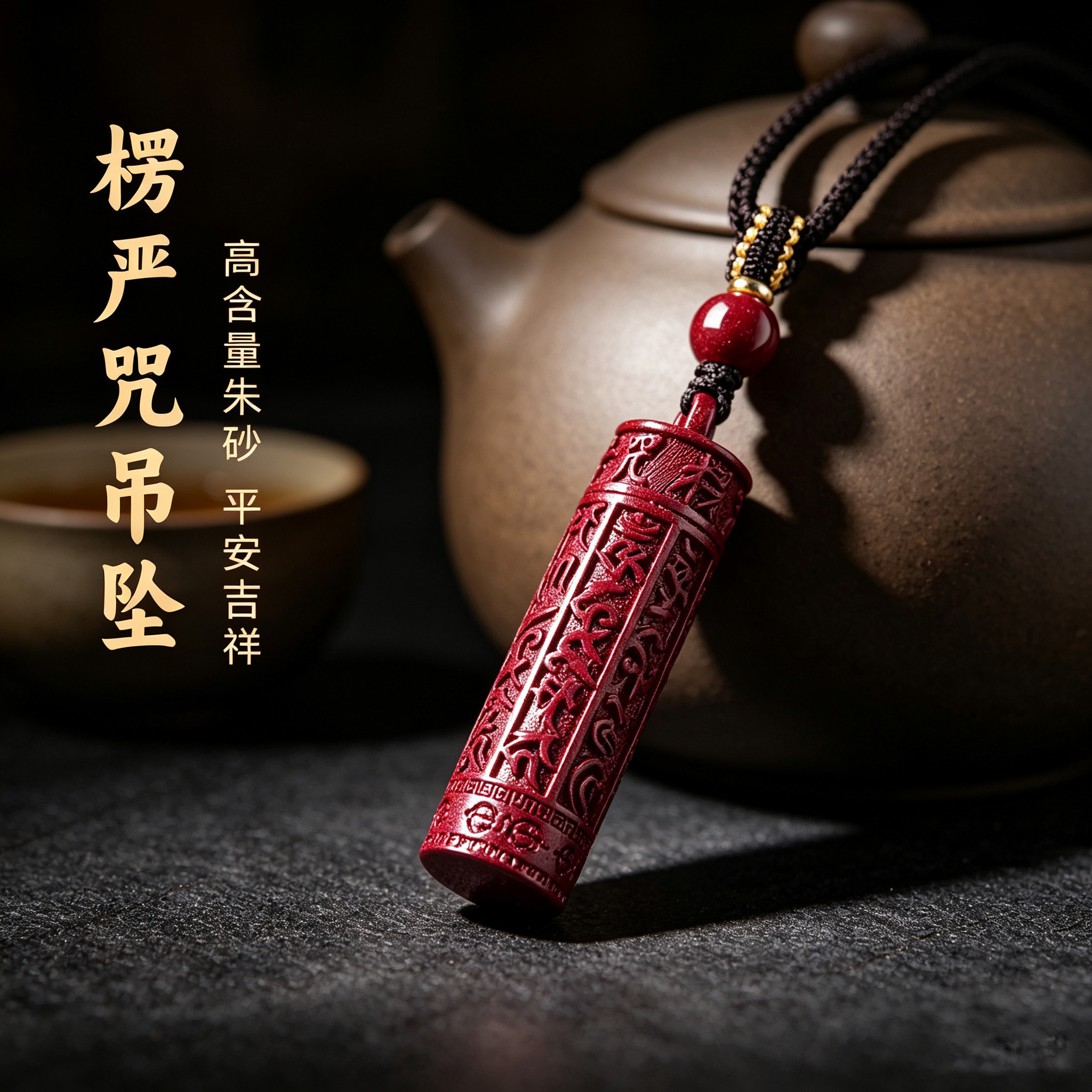 朱砂楞严咒本命年转运护身吊坠