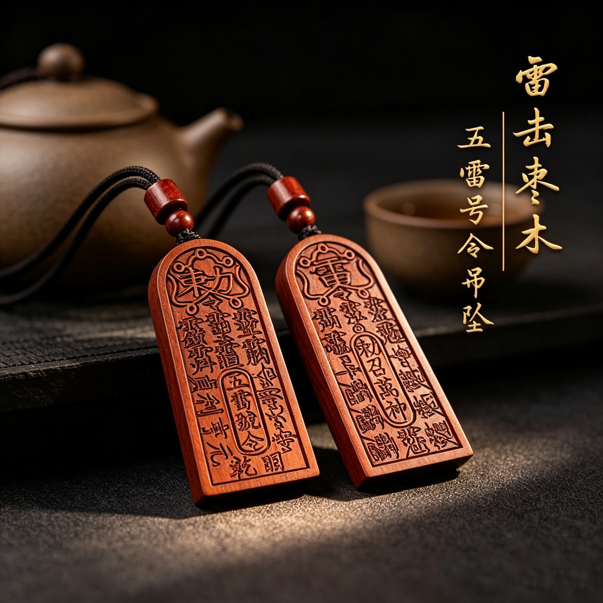 老桃木五雷号令本命年转运吊坠