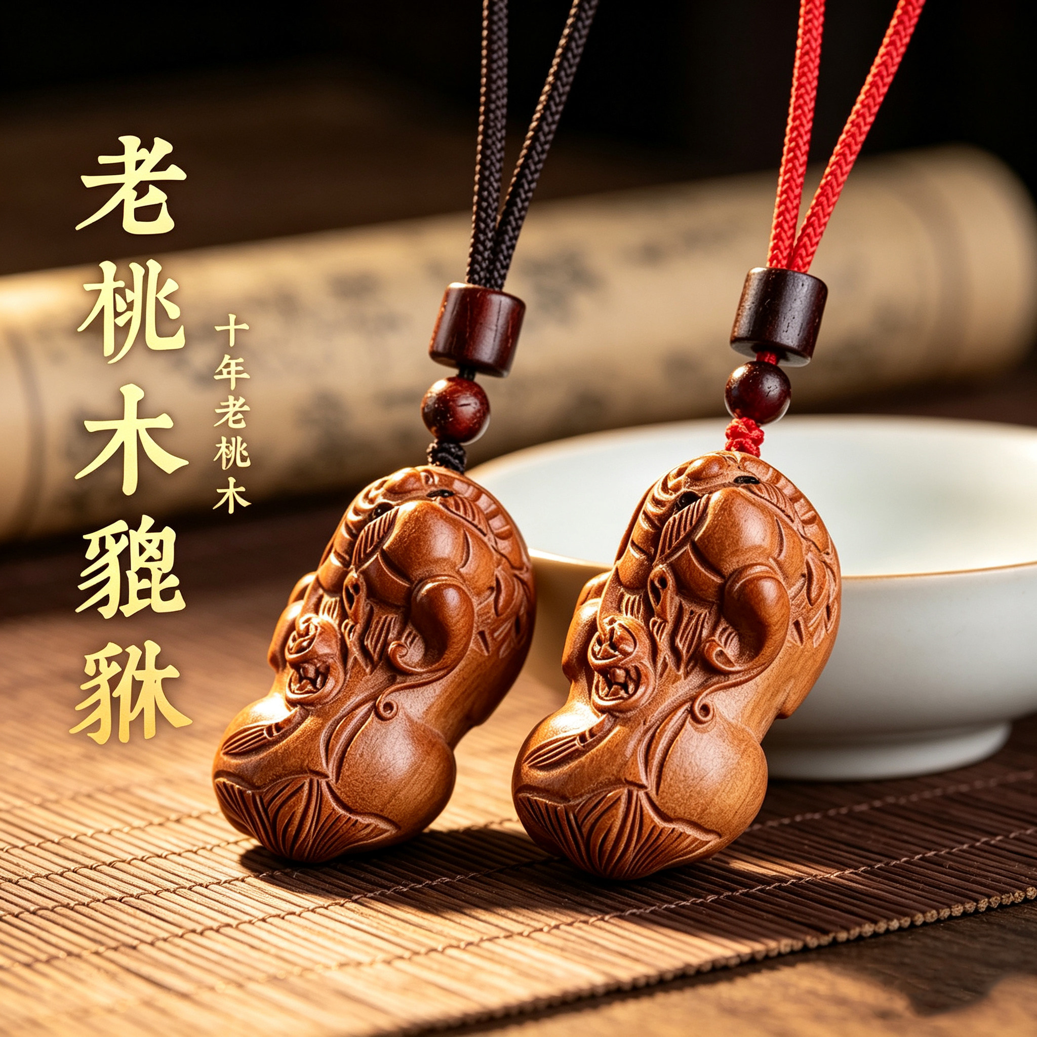 老桃木貔貅招财转运护身符项链