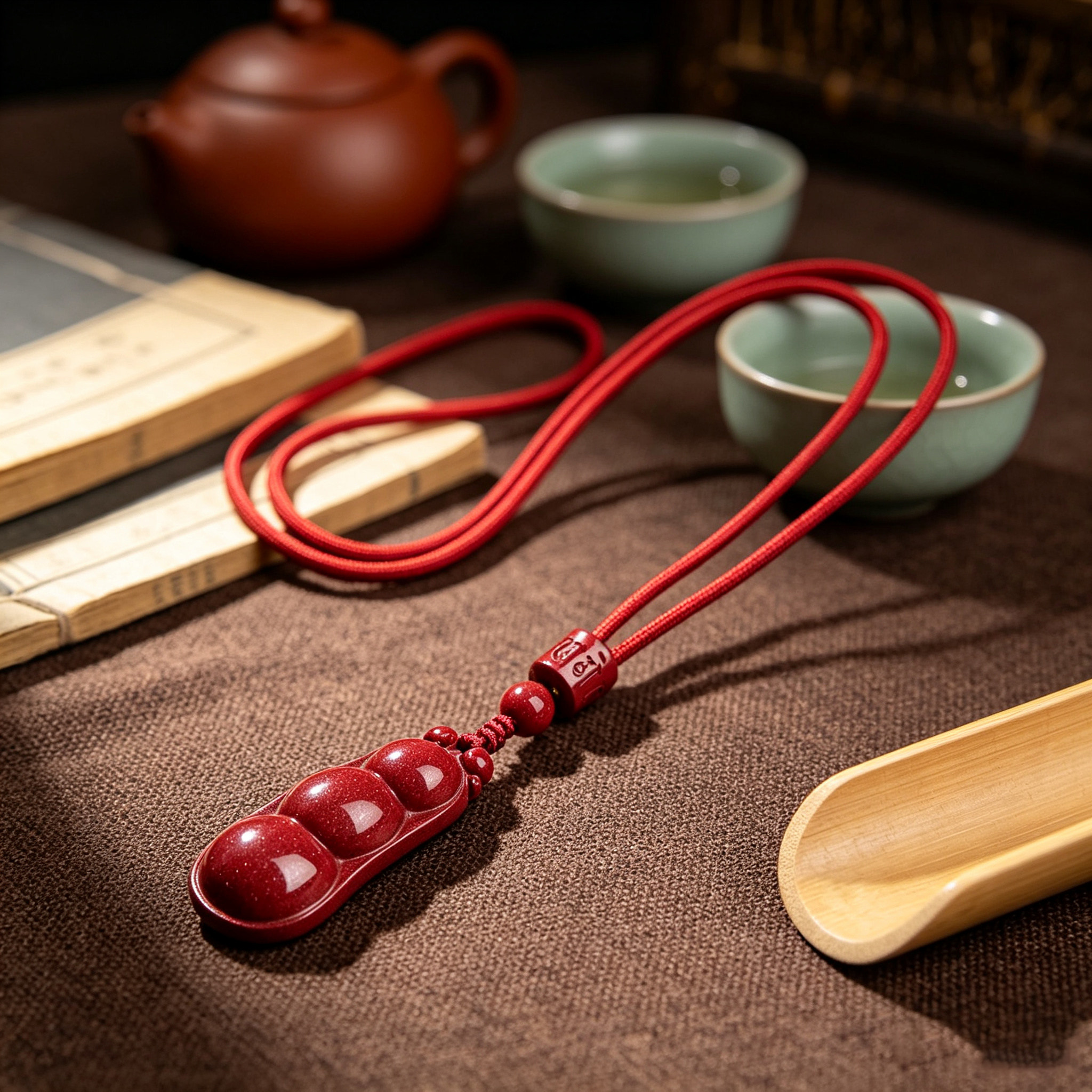 朱砂四季豆本命年转运护身吊坠