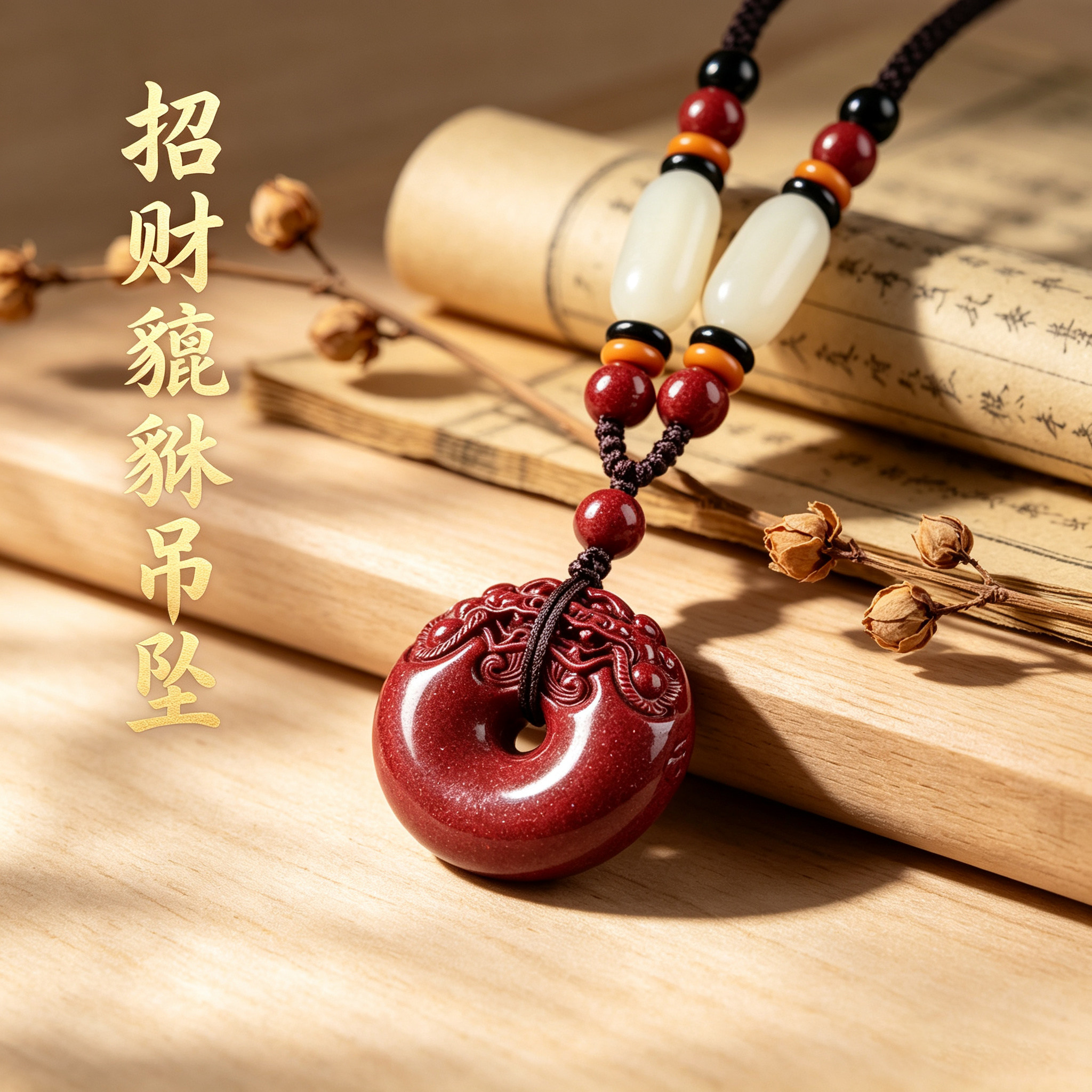 朱砂貔貅本命年转运平安扣吊坠