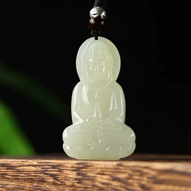 天然玉石保真新疆观音头吊坠男款项链玉佩玉石白玉挂坠菩萨挂件女