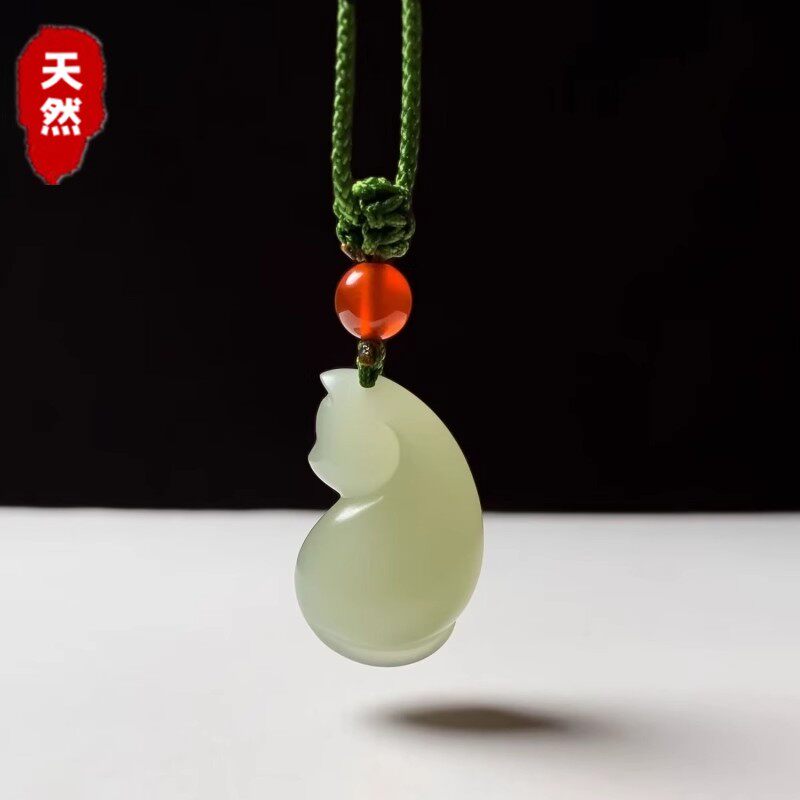 天然玉石小猫吊坠男女款玉石吉祥平安猫咪小众高级感挂坠百搭项链