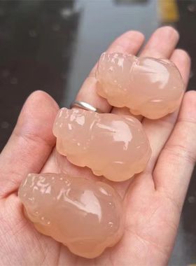 天然玉石藕粉色貔貅吊坠男女同款吊坠项链情侣款貔貅冰种挂件礼物
