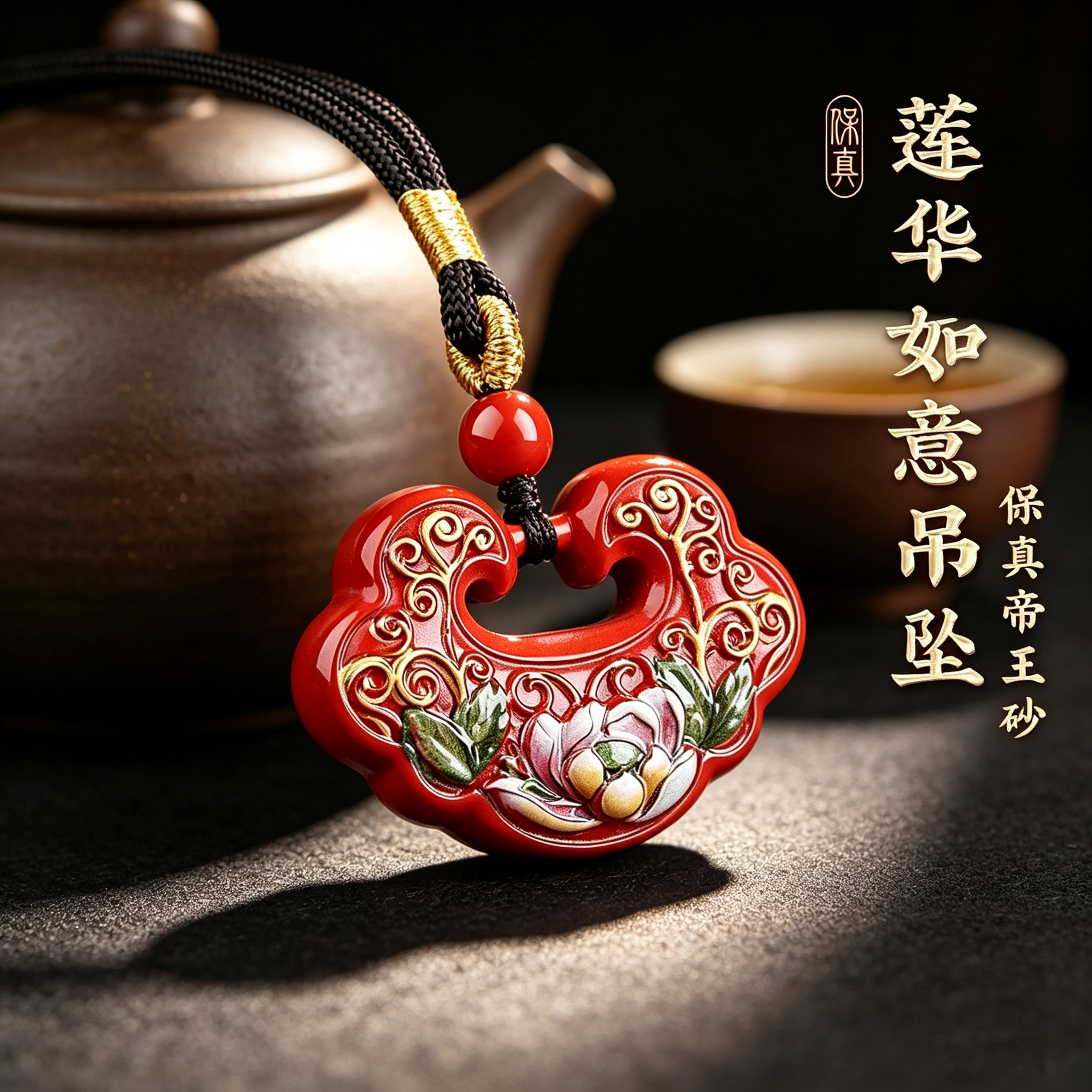 朱砂如意锁本命年转运护身吊坠