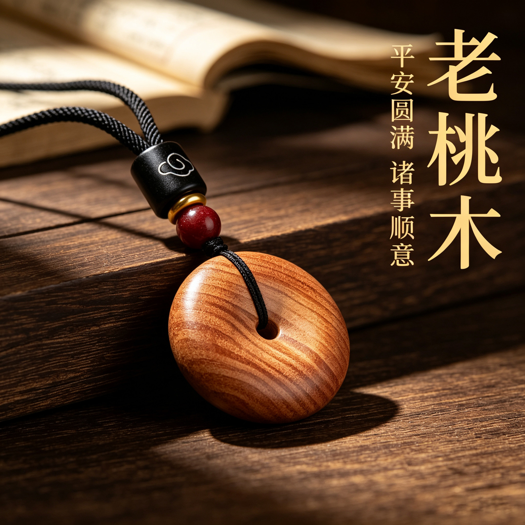 老桃木平安扣本命年转运吊坠