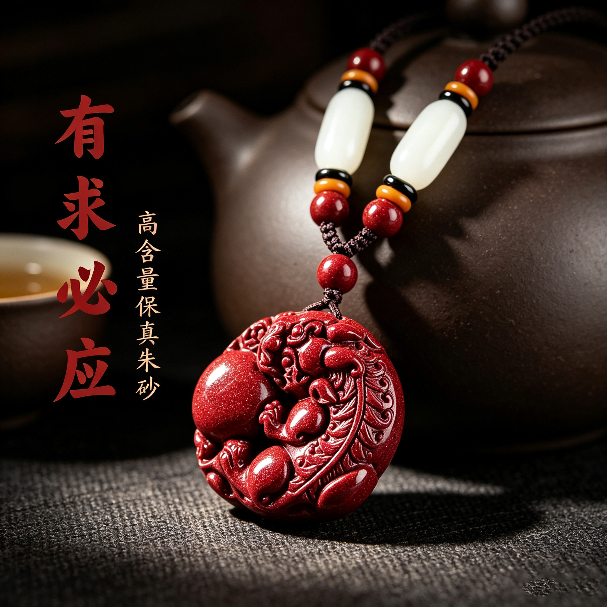 天然朱砂貔貅本命年转运吊坠