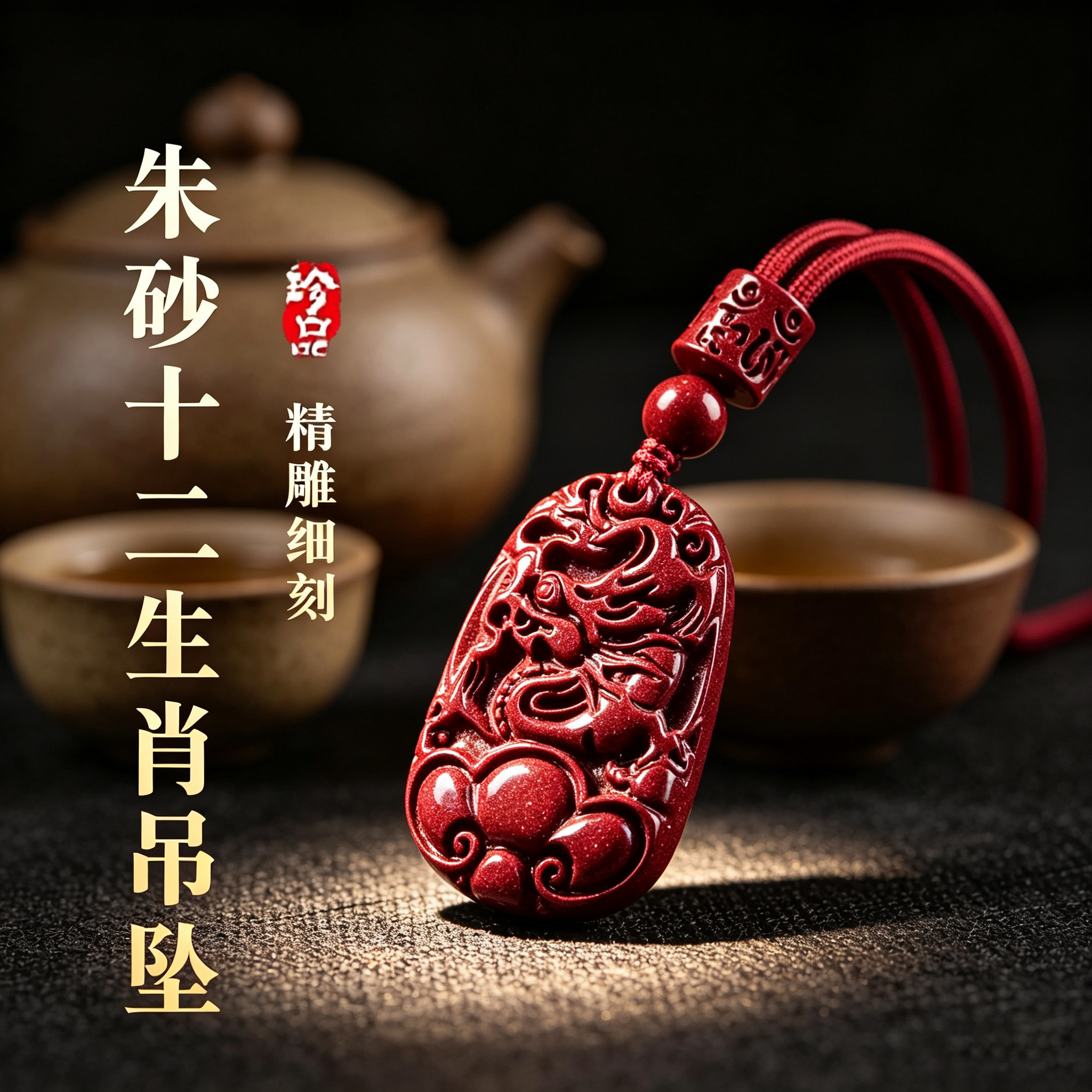 朱砂十二生肖本命年护身转运吊坠