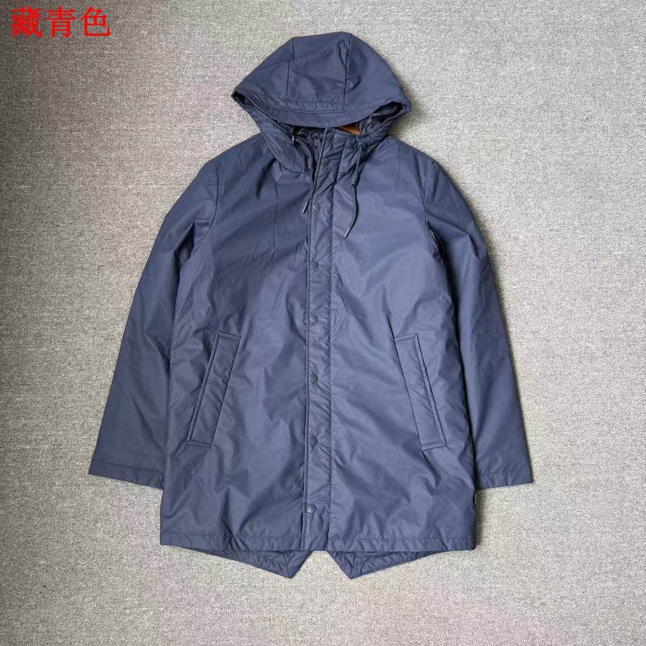 飞姐外贸小铺原包装梭织面料男中长款连帽棉衣风衣外套后下摆潮