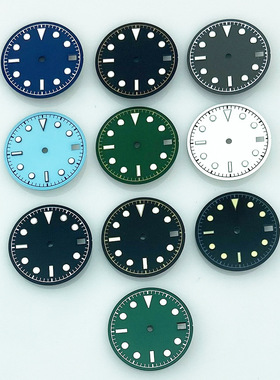 28.5mm副唛表盘代用绿色夜光适用于NH35/NH36机芯手表改装配件