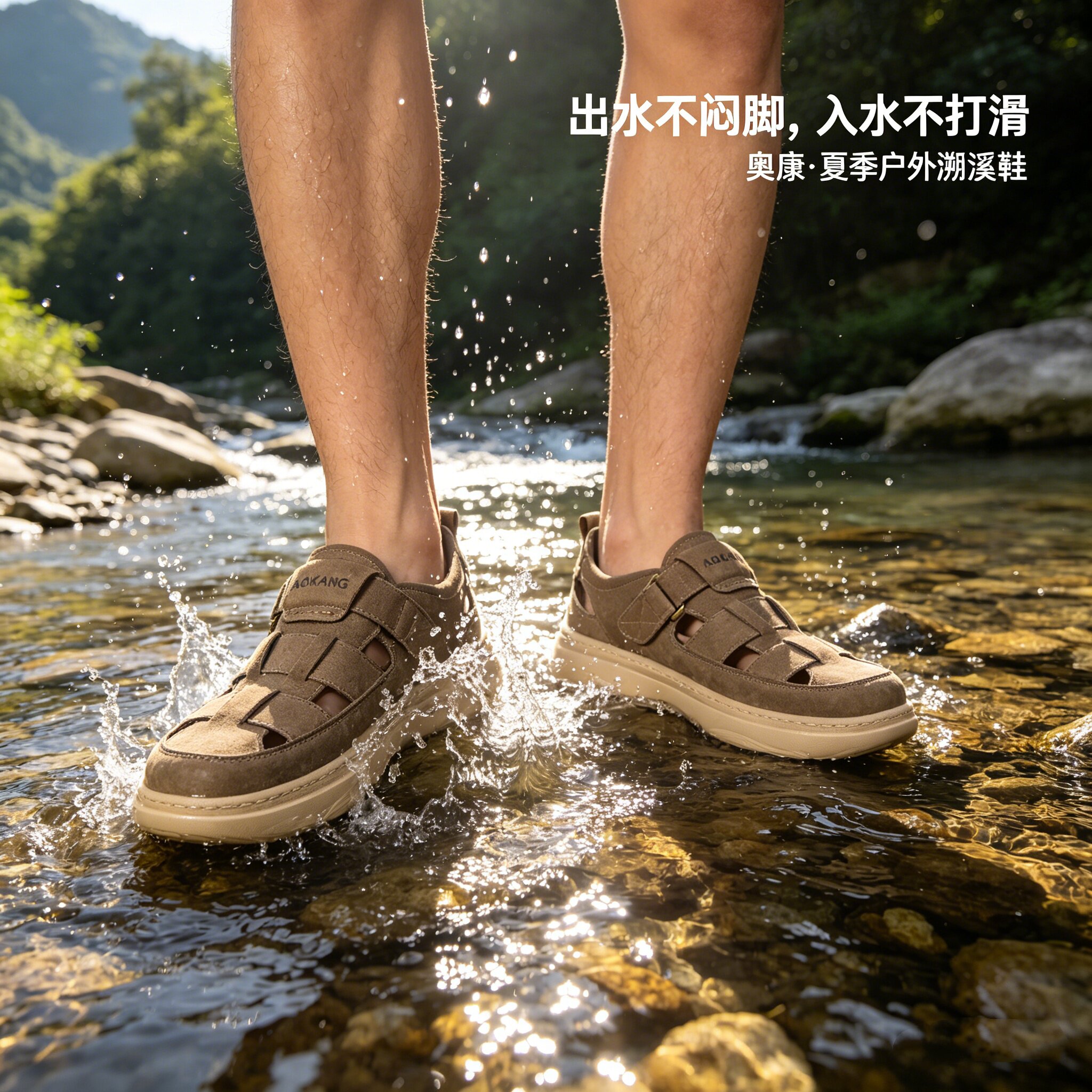 奥康溯溪鞋男夏透气户外2026新款复古高端男鞋防滑软底真皮凉鞋男