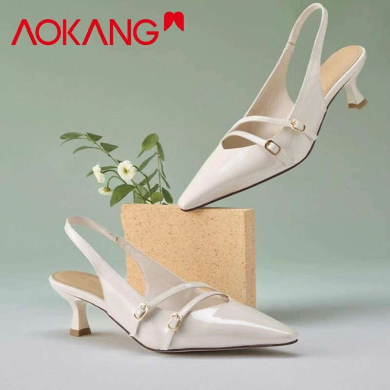 奥康穆勒鞋女2025新款高级感尖头高跟细跟夏季后空凉鞋女款配裙子