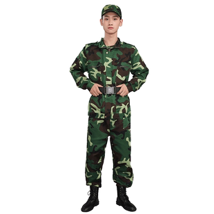 迷彩服套装男初高中大学生军训服长袖训练服绿色军训衣服女纯棉夏