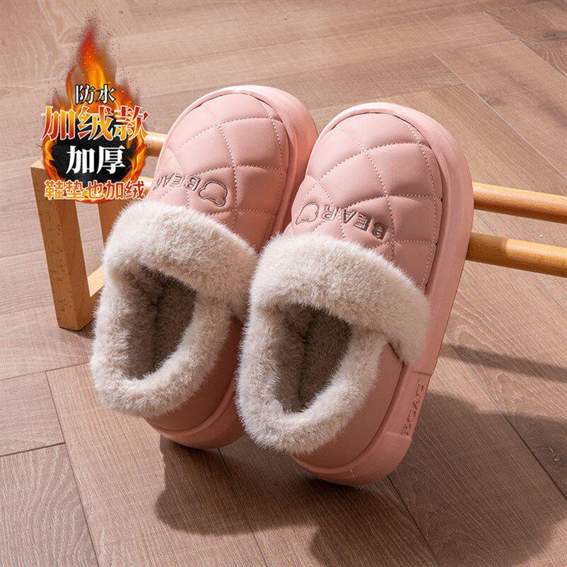 防水棉拖鞋女士冬季室内包跟保暖2025新款加绒加厚底外穿棉鞋男款