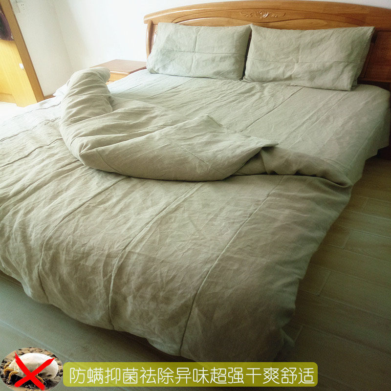纯亚麻四件套简约床单亲肤被套防螨抑菌拼接学生宿舍裸睡床品包邮