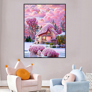 精选钻石画2023新款梦幻风景小屋城堡手工5d点贴钻十字绣客厅卧室