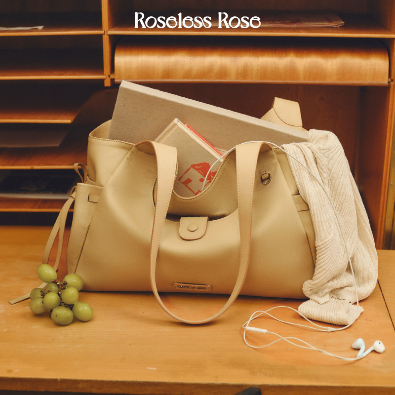 RoselessRose24小时系列头层牛皮大容量装电脑通勤单肩托特包