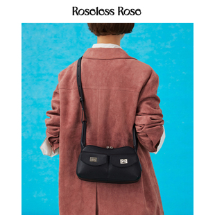 RoselessRose头层牛皮飞耳包多口袋相机包牛皮革斜挎单肩腋下女包