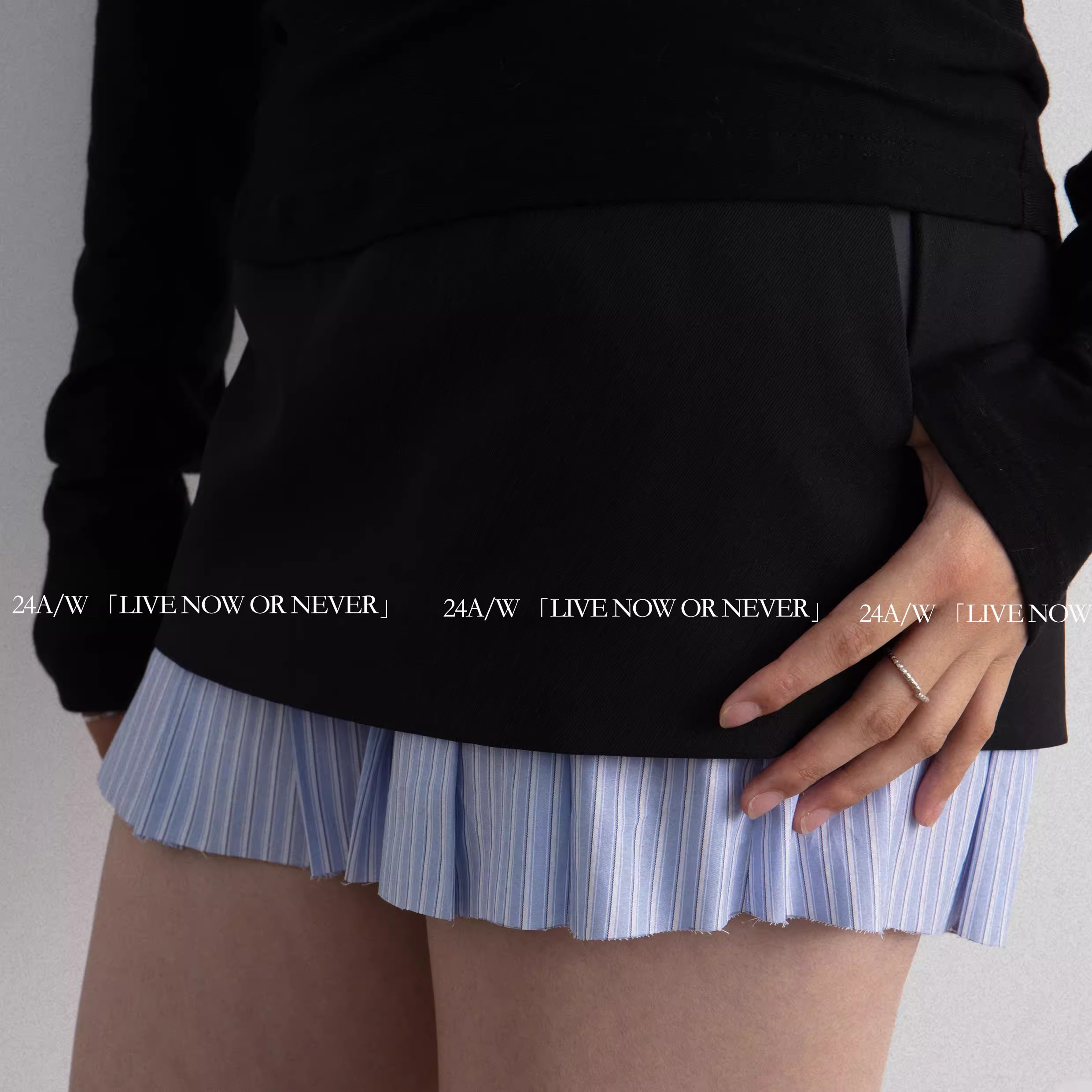 YIIKS｜24AW新品miu风蓝白条纹抗皱拼接裙裤四季百搭显瘦原创设计