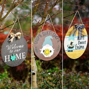 跨境热销创意新品 家居门牌墙壁挂饰木牌 蝴蝶结圆形木质挂牌