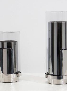 简约现代玻璃花瓶轻奢摆件创意家居花束插花器样板房间金属装饰品