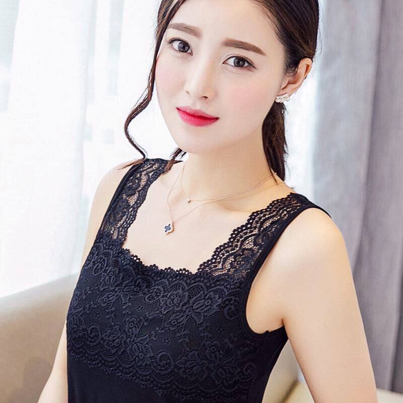 莫代尔棉蕾丝吊带背心女内搭外穿职业工装打底衫紧身性感无袖上衣