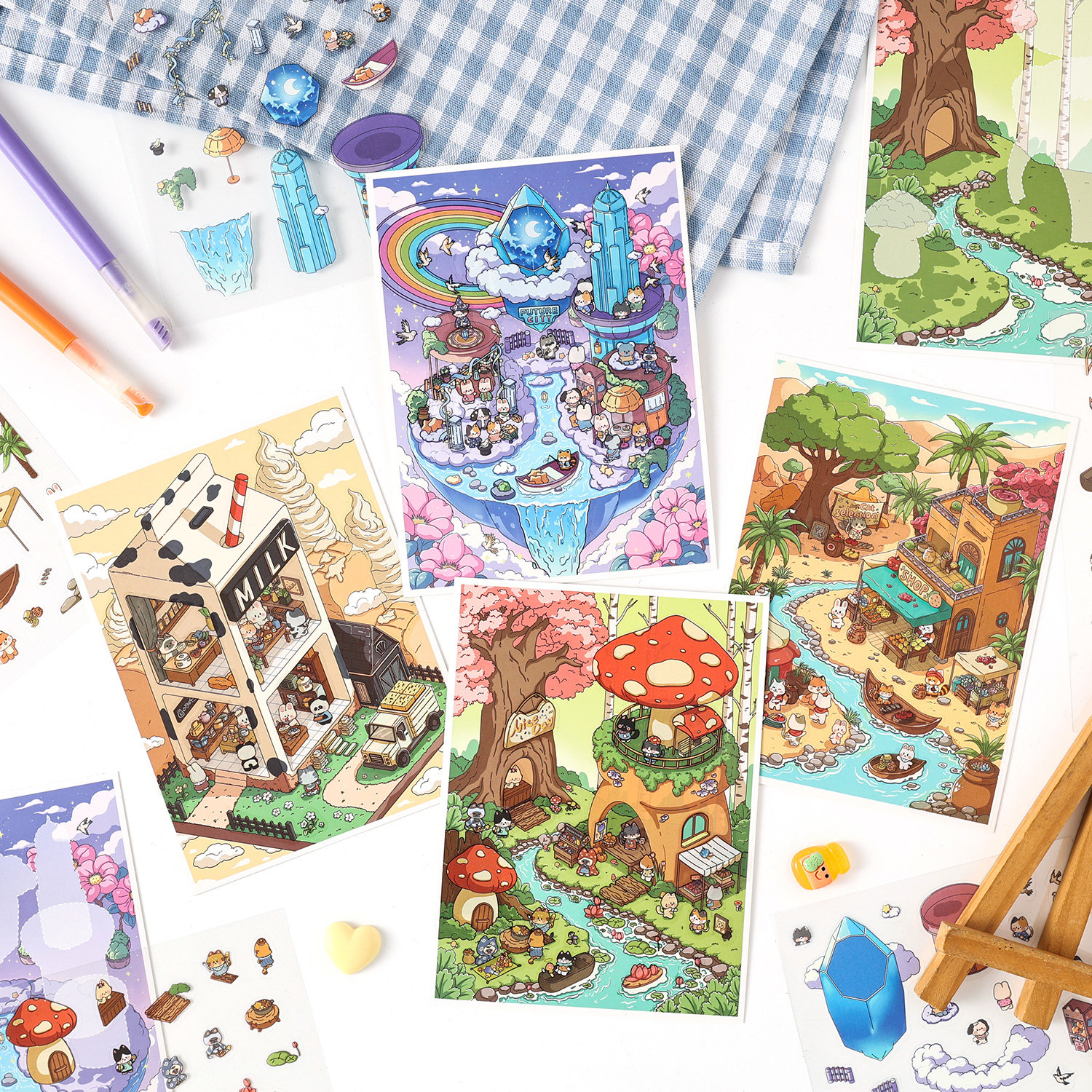 绿洲之旅卡通插画贴纸套装创意可爱动物风景贴纸DIY素材造景贴纸,文具电教/文化用品/商务用品,贴纸/立体贴纸,淘宝优惠券,粉丝福利购,淘宝优惠卷