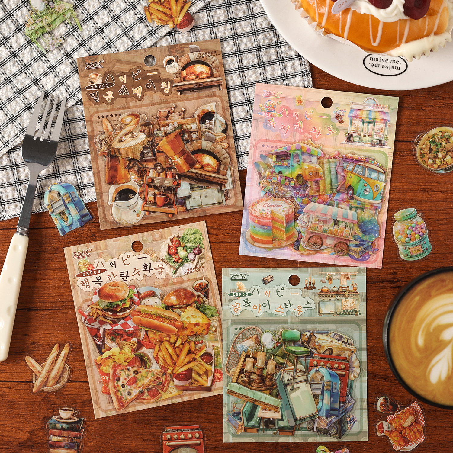 悦真美食主题立体贴纸套装卡通装饰贴纸手账素材防水贴纸手帐贴纸