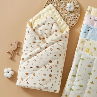 初生宝宝纯棉手工抱被新生婴儿棉花包被被褥子春秋冬两用薄款抱毯