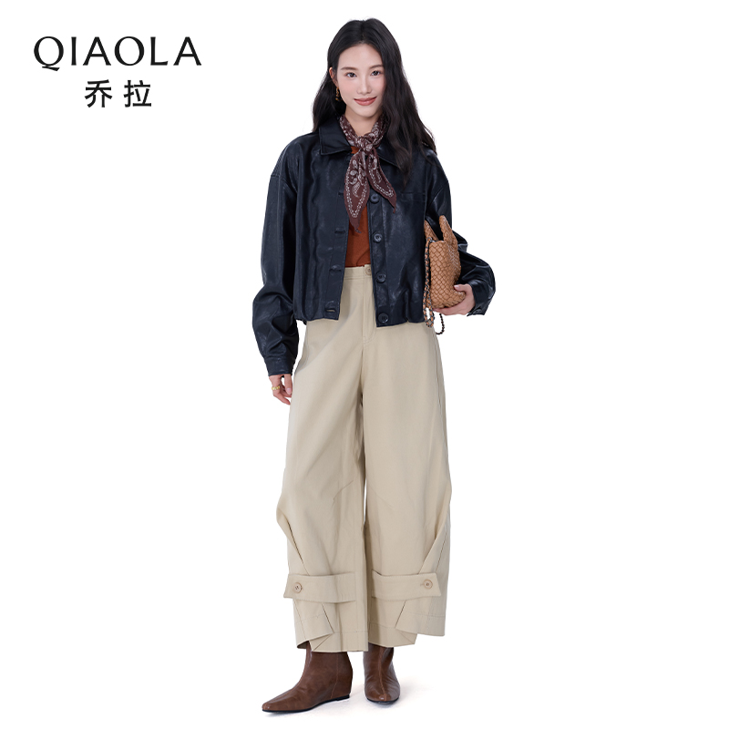 乔拉皮衣宽松百搭翻领夹克外套女