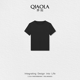 再生棉T 简约显瘦短款 黑色圆领短袖 新款 百搭上衣 T恤女夏季 乔拉