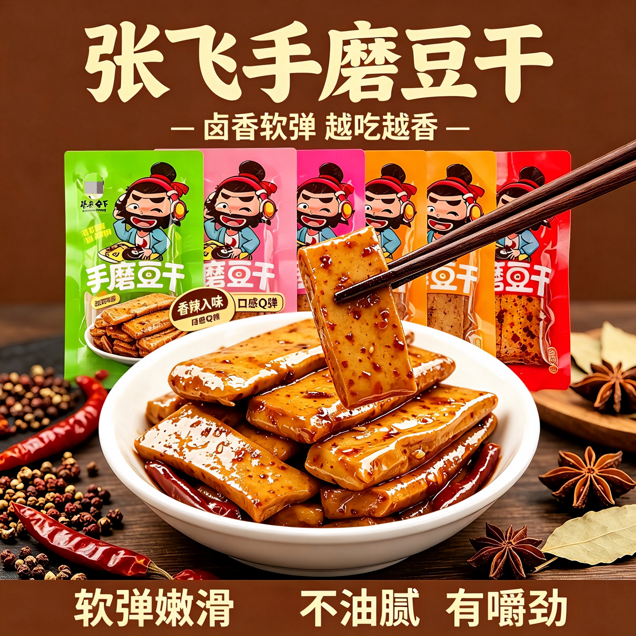 张飞手磨豆干四川特产麻辣豆腐干零食小包装办公室解馋休闲小吃