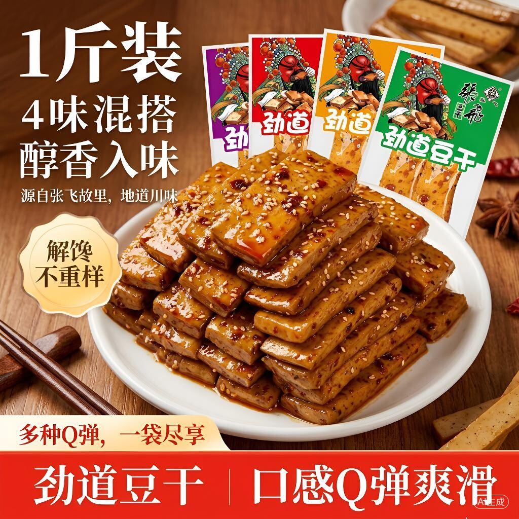 张飞劲道豆干四川重庆特产麻辣手磨豆腐干辣味解馋休闲零食小吃
