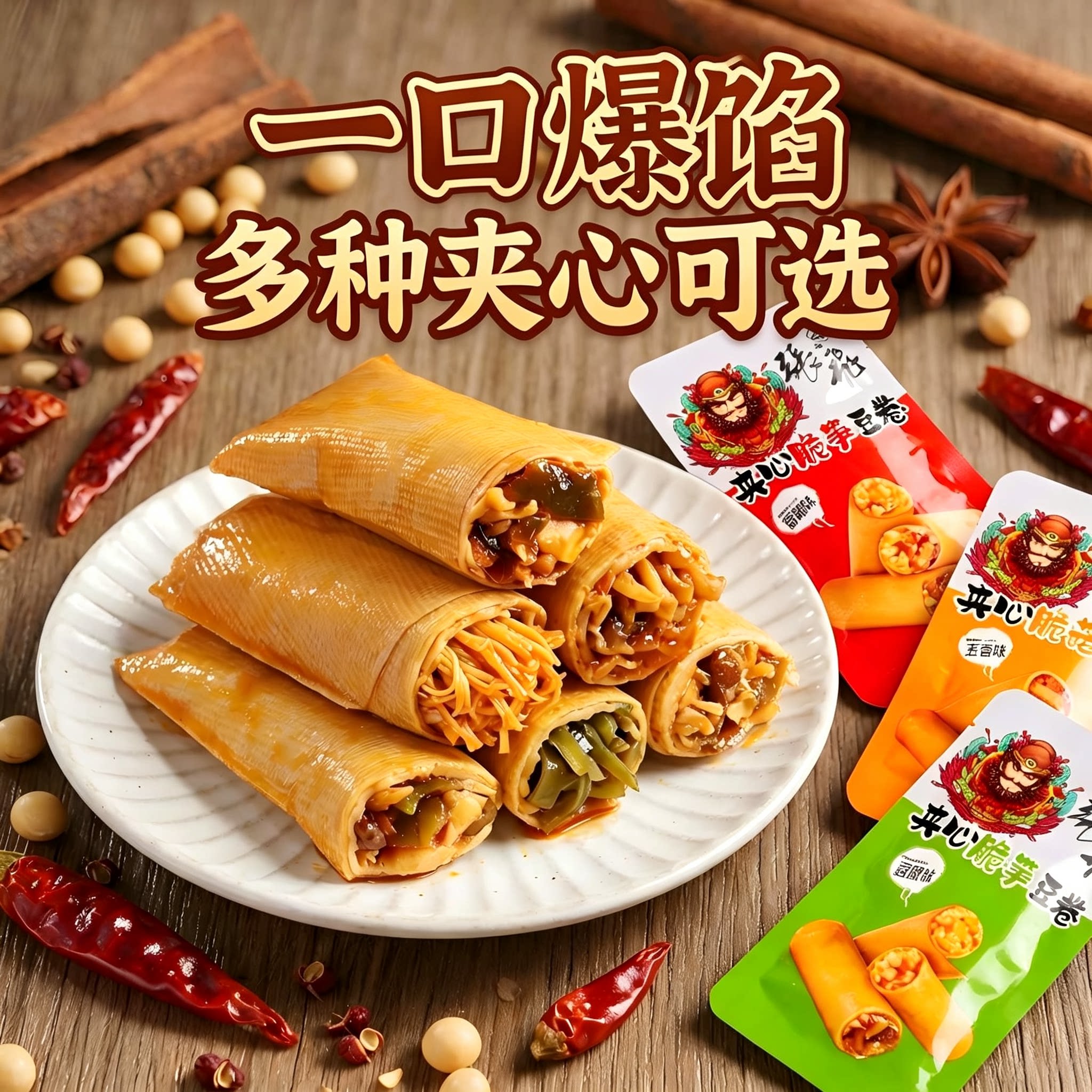张飞豆干香菇夹心豆卷豆皮卷辣条四川特产麻辣豆腐干休闲零食小吃