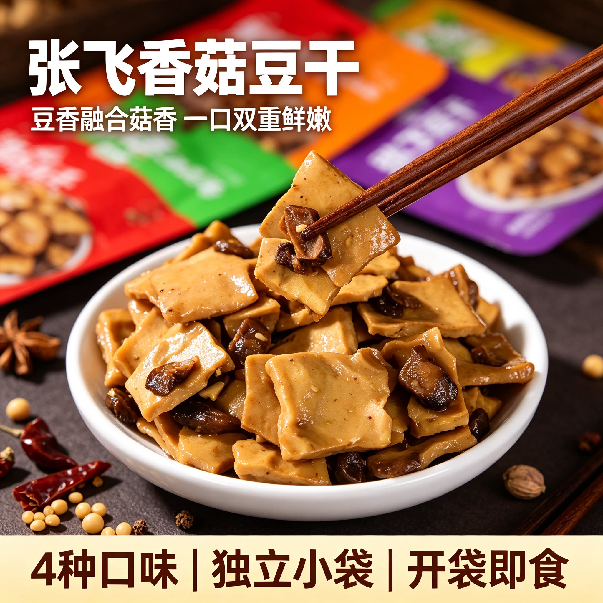 张飞香菇豆干四川特产麻辣豆腐干零食小包装办公室解馋休闲小吃