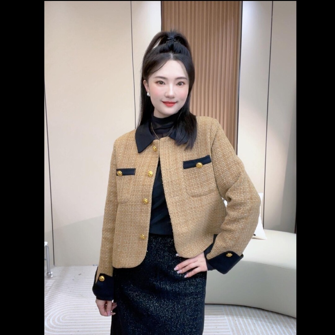 高级气质小个子粗花呢上衣小香风