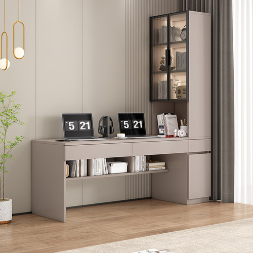 实木电脑桌书桌书柜一体办公桌