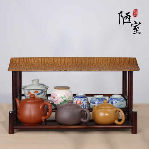 陋室竹编三层楠竹壶杯轻奢壶架杯架博古收纳置物晾杯架茶具