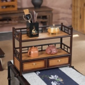 抽屉高山楠竹茶具收纳架茶杯架壶架置物博古架茶棚席面茶 玉言