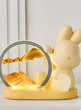 创意流沙画摆件可爱卡通兔子沙漏夜灯客厅办公桌装饰台灯生日礼物