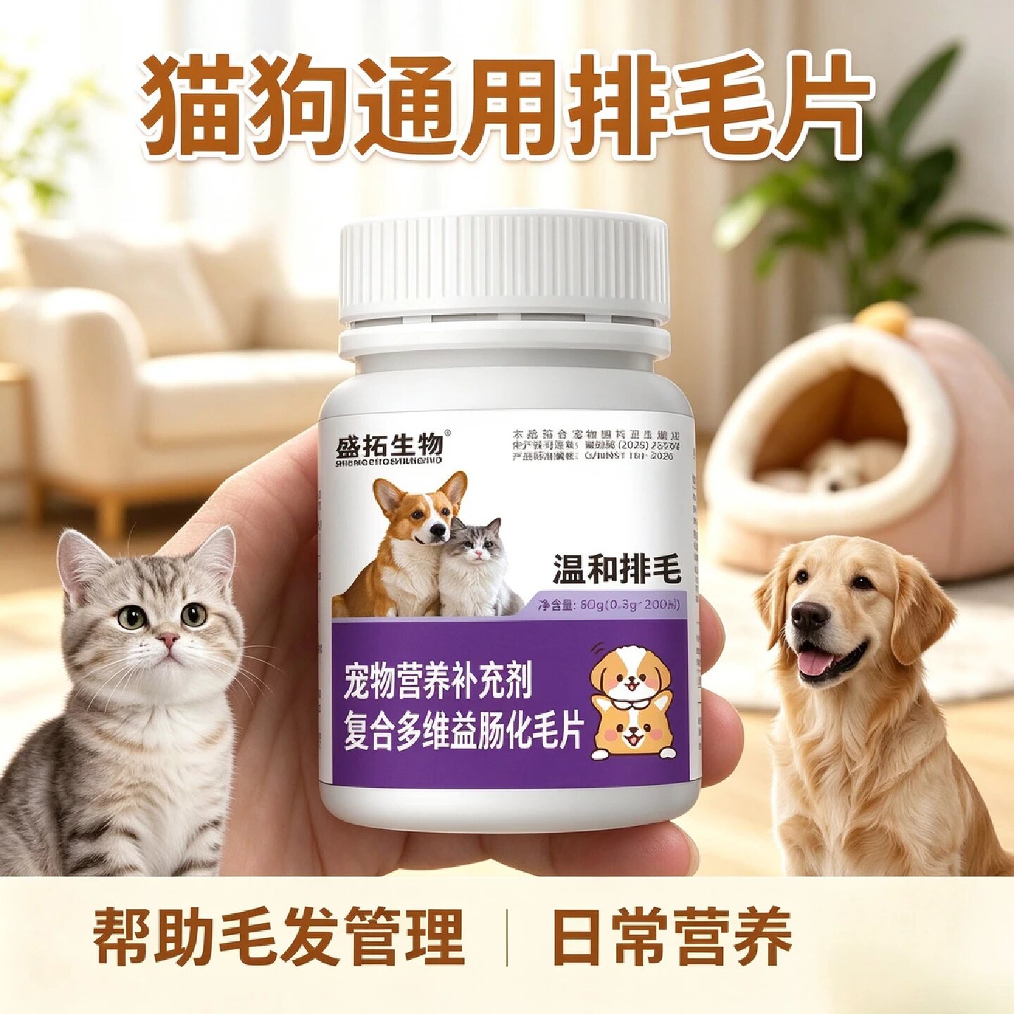 盛拓生物宠物营养补充剂多维益肠化毛片温和排毛猫狗通用清新口气