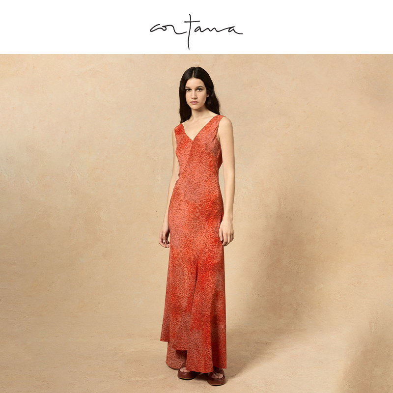 Cortana连衣裙真丝无袖V领子印花不规则气质长裙连衣裙Lou