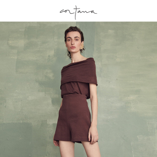 Cortana上衣亚麻混纺针织短袖 上衣舒适露肩上衣ROMEO系列