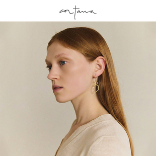 高级感气质长款 不规则双环吊坠设计 耳饰 金色几何耳环 Cortana